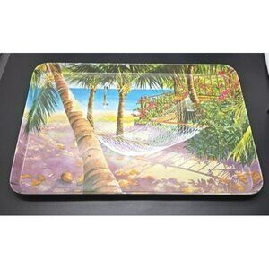 Melamine Tray Tropical Palm Tree & Hammock By R2S Made In Italy 17.5"x12" DH1309